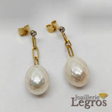 Bijou Boucles Perles facettées de tahiti et diamants - boucles d'oreilles en or jaune 18 carats joaillerie legros bijouterie