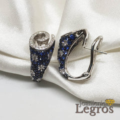 Bijou Demi-créoles boucles d'oreilles Saphirs et Diamants en or blanc 18 carats joaillerie legros bijouterie