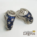 Bijou Demi-créoles boucles d'oreilles Saphirs et Diamants en or blanc 18 carats joaillerie legros bijouterie