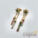 Bijou Boucles d'oreilles pendantes asymétriques tourmalines et péridots Fleurs Or 18 carats joaillerie legros bijouterie