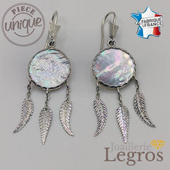 Bijou Boucles d'oreilles attrape rêves Nacre blanche et argent 925 joaillerie legros bijouterie