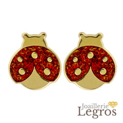 Bijou Boucles d'oreilles enfant coccinelle Or jaune 18 carats joaillerie legros bijouterie
