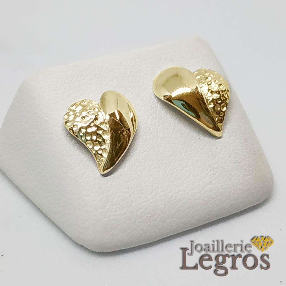 Bijou Boucles d'oreilles coeurs en or jaune Yin et Yang joaillerie legros bijouterie