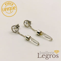 Bijou Boucles d'oreilles pendantes cristal de roche argent 925 joaillerie legros bijouterie