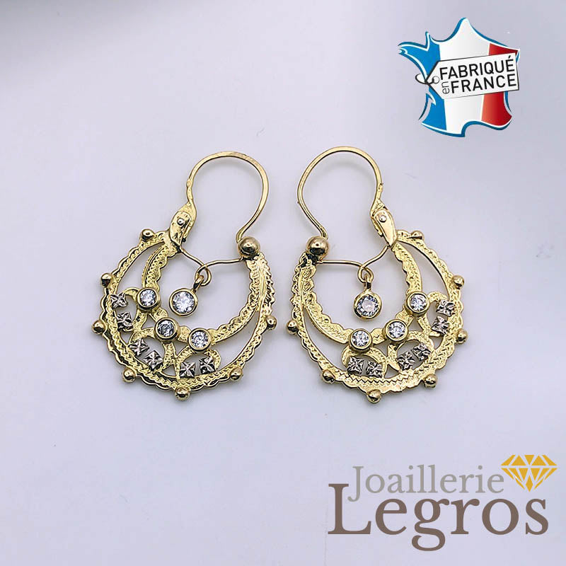 Bijou Boucles d'oreilles créoles savoyardes femme en or jaune 18 carats avec Oxydes joaillerie legros bijouterie
