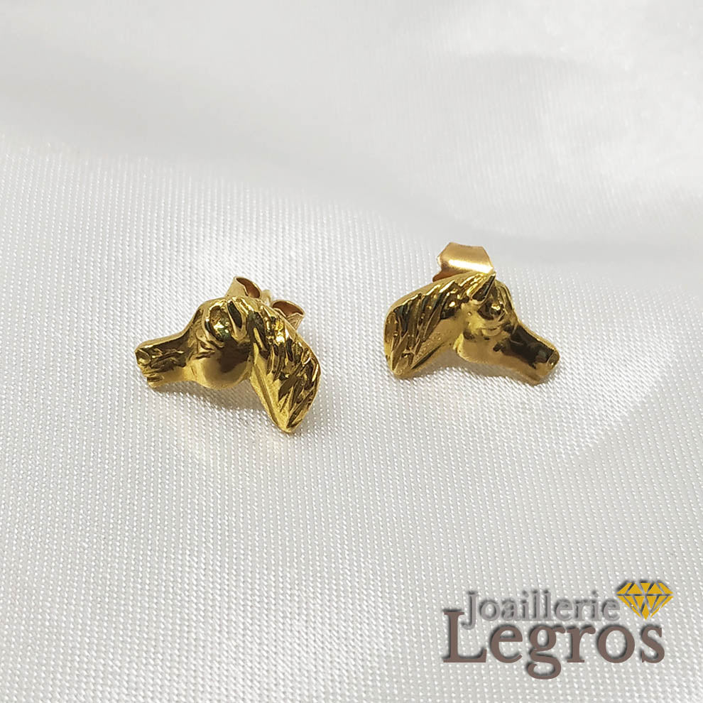 Bijou Boucles d'oreilles Tête De Cheval Arabe Or jaune 18 carats joaillerie legros bijouterie