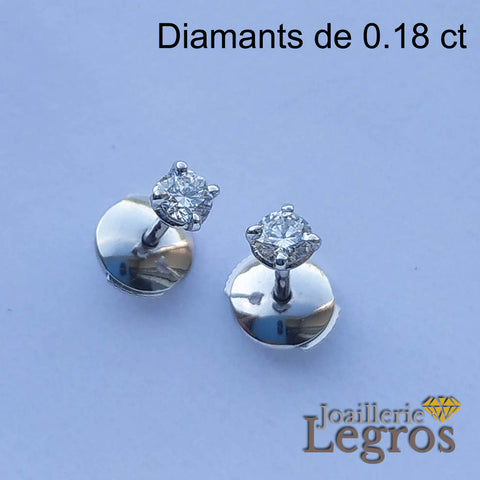 Bijou Boucles d'oreilles puce en or blanc 18 carats avec diamants joaillerie legros bijouterie