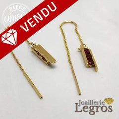 Bijou Boucles d'oreilles pendantes Rubis et Or jaune 18 carats joaillerie legros bijouterie