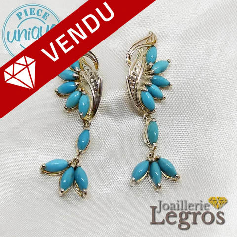 Bijou Boucles d'oreilles ethniques turquoises et argent 925 joaillerie legros bijouterie