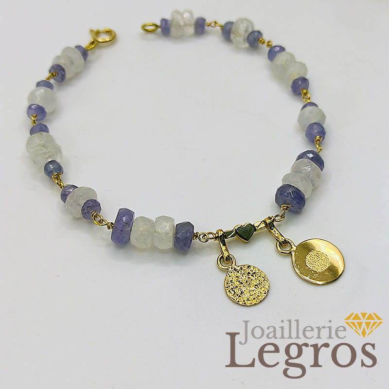 Bijou Bracelet pierre naturelle Pierre de lune Tanzanite Breloques Or joaillerie legros bijouterie