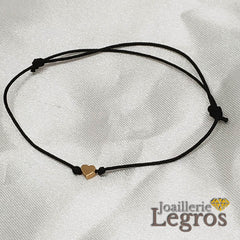 Bijou Bracelet cordon réglable et petit coeur en or 18 carats joaillerie legros bijouterie