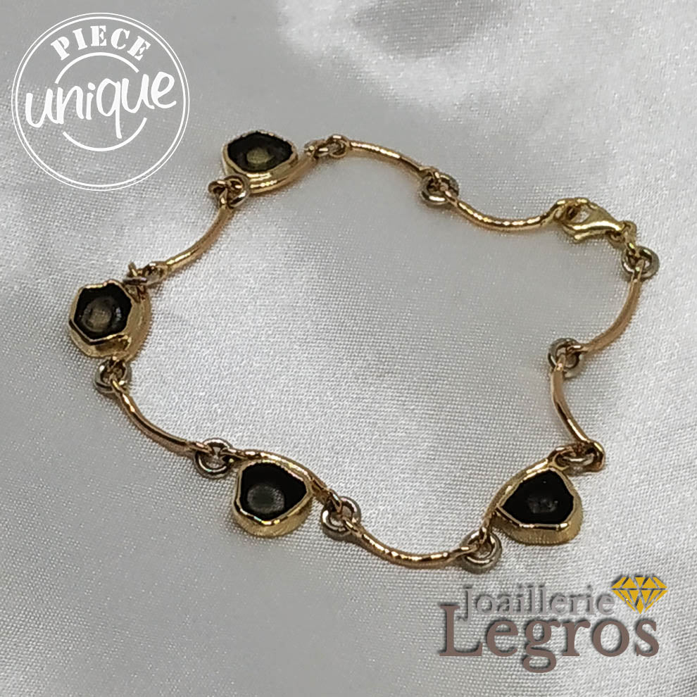 Bijou Bracelet Or jaune blanc rose 18 carats et tranches de tourmaline joaillerie legros bijouterie