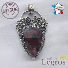 Bijou Pendentif Quartz Cacochynite esprit Baroque avec fleurs Argent 925 joaillerie legros bijouterie