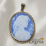 Bijou Pendentif camée bleu ovale visage de femme et or blanc 18 carats joaillerie legros bijouterie
