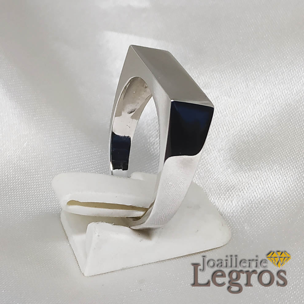 Bijou Bague chevalière homme rectangulaire Or Blanc 18 carats joaillerie legros bijouterie