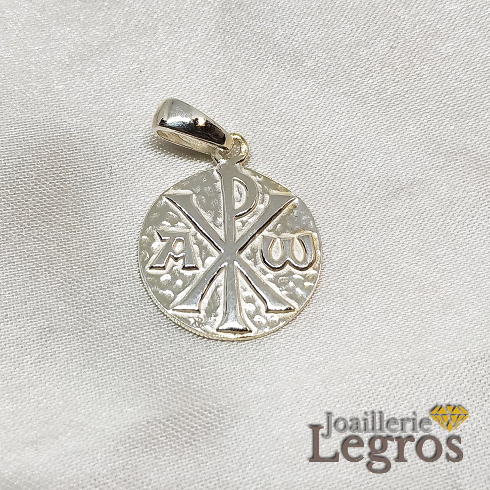 Bijou Chrisme médaille Chrisme alpha omega en argent 925 joaillerie legros bijouterie