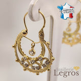 Bijou Boucles d'oreilles créoles savoyardes femme en or jaune 18 carats avec Oxydes joaillerie legros bijouterie