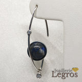 Bijou Boucles d'oreilles Lapis Lazuli diamants or blanc 18 carats Gaïa joaillerie legros bijouterie