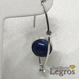 Bijou Boucles d'oreilles Lapis Lazuli diamants or blanc 18 carats Gaïa joaillerie legros bijouterie