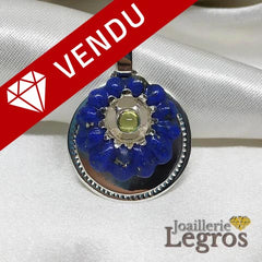 Bijou Pendentif Fleur Lapis Lazuli Peridot en argent 925 joaillerie legros bijouterie