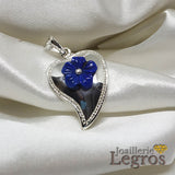 Bijou Pendentif Coeur et Fleur Lapis Lazuli en argent 925 joaillerie legros bijouterie