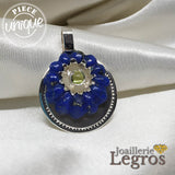 Bijou Pendentif Fleur Lapis Lazuli Peridot en argent 925 joaillerie legros bijouterie