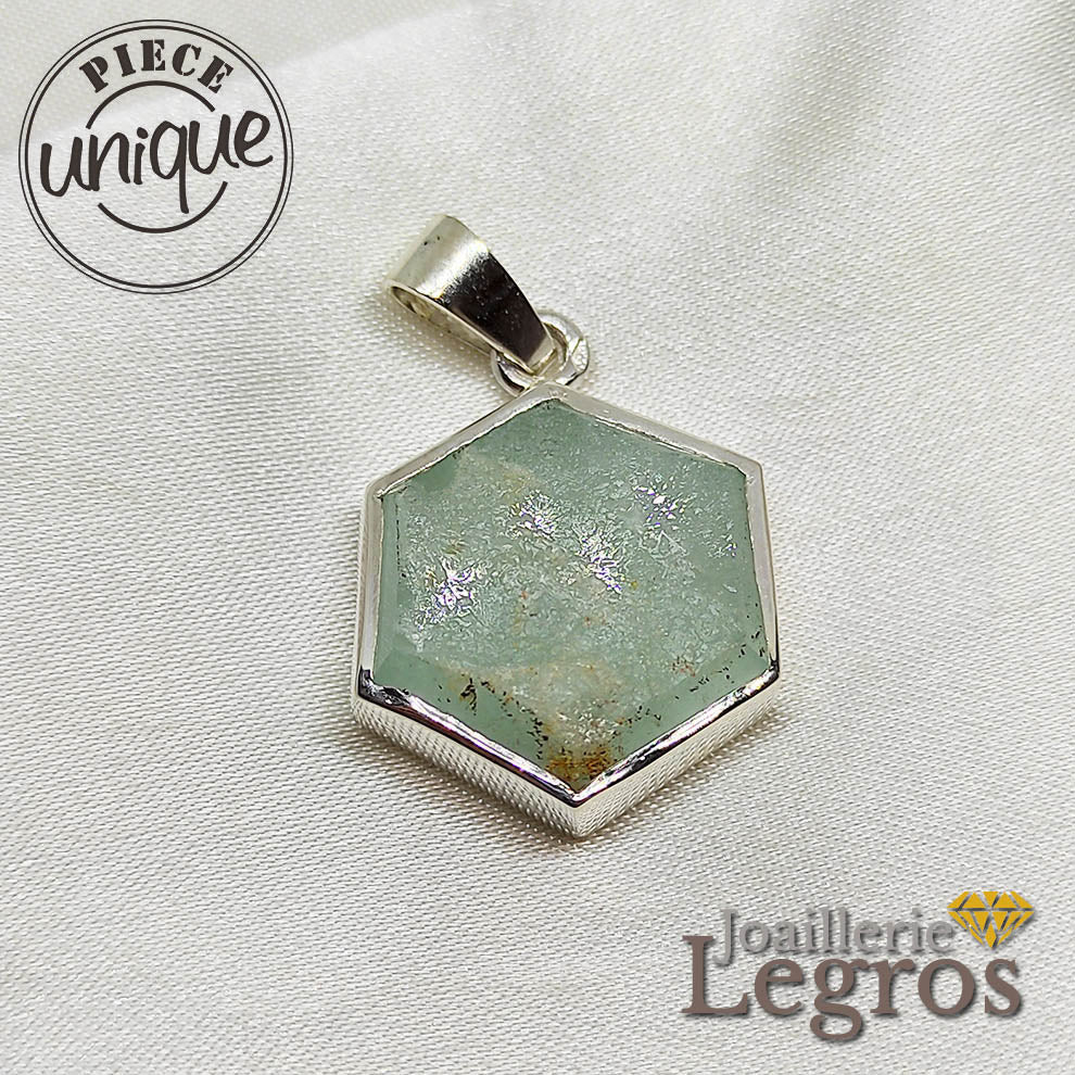 Bijou Pendentif aigue marine hexagonal en argent 925 joaillerie legros bijouterie