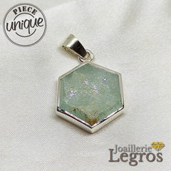 Bijou Pendentif aigue marine hexagonal en argent 925 joaillerie legros bijouterie