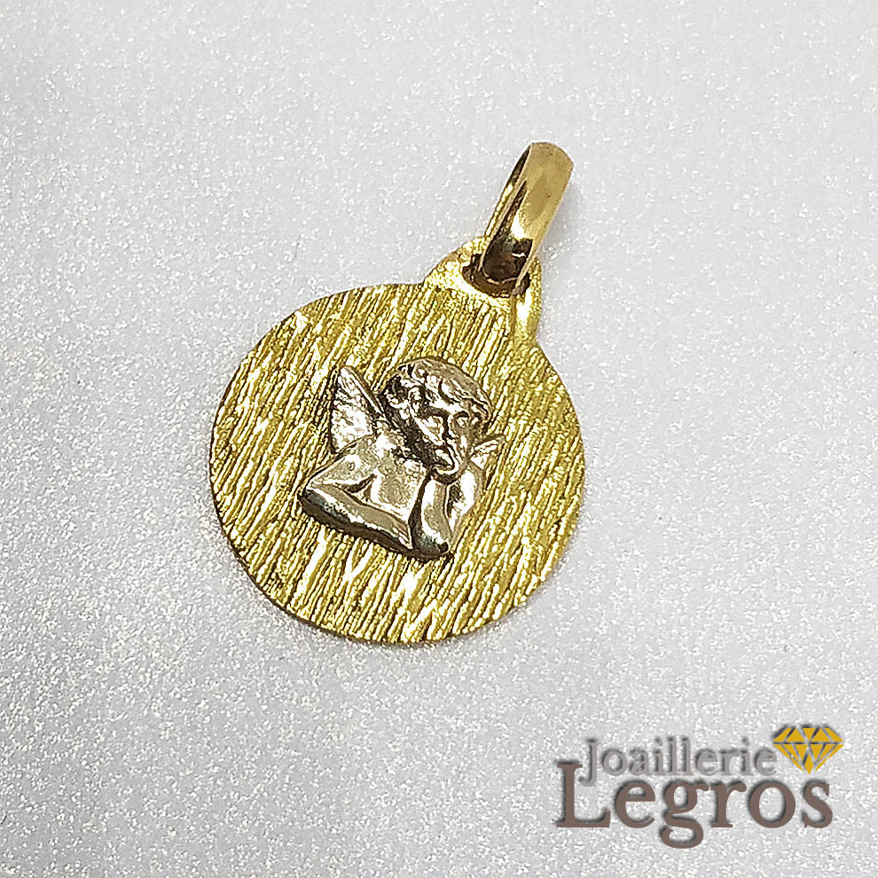 Bijou Médaille Ange fond Or jaune Ange en Or blanc 18 carats joaillerie legros bijouterie