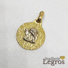 Bijou Médaille Ange fond Or jaune Ange en Or blanc 18 carats joaillerie legros bijouterie