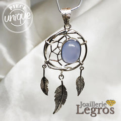 Bijou Pendentif Attrape rêve Dreamcatcher et calcédoine en argent 925 joaillerie legros bijouterie