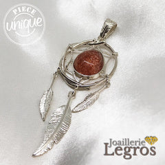 Bijou Pendentif Attrape rêve Dreamcatcher et Quartz à inclusions de Lépidocrocite de Madagascar - Argent 925 joaillerie legros bijouterie