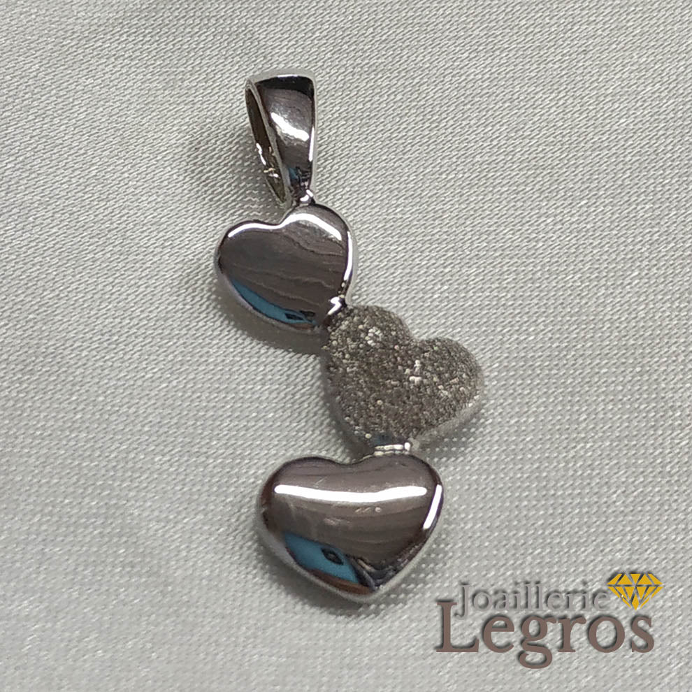 Bijou Pendentif cascade de 3 coeurs en or blanc 18 carats joaillerie legros bijouterie