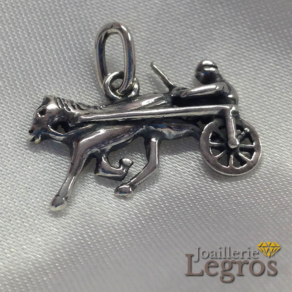 Bijou Pendentif Sulky et son cavalier à cheval en argent 925 joaillerie legros bijouterie