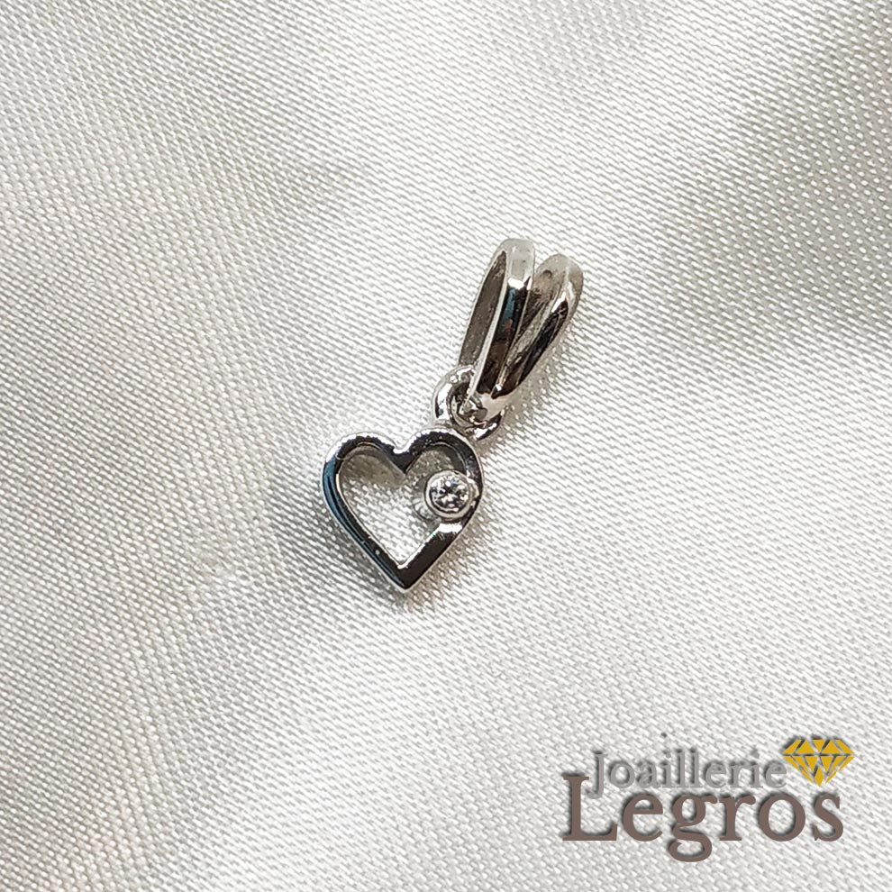 Bijou Pendentif coeur diamant en Or blanc 18 carats joaillerie legros bijouterie