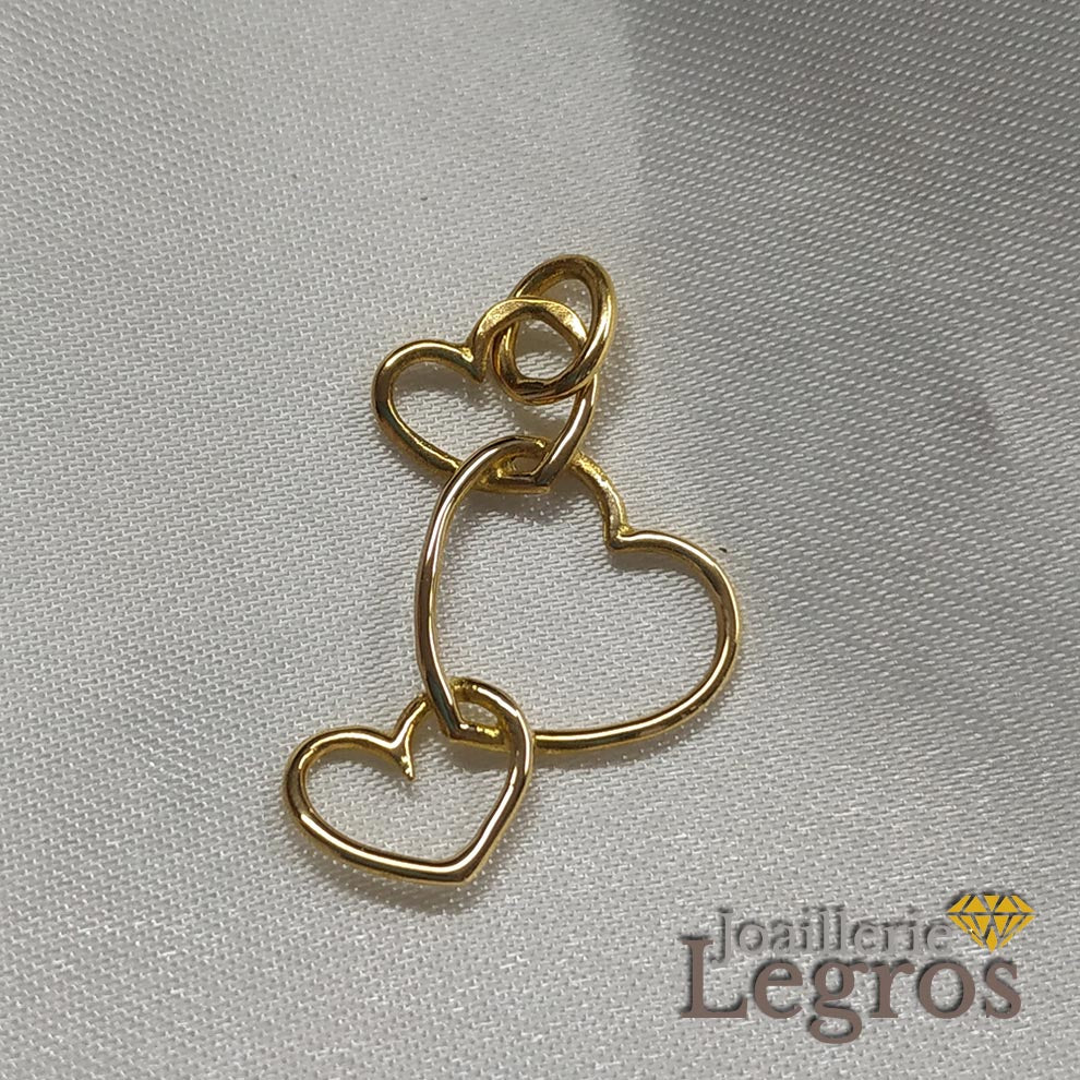 Bijou Pendentif 3 coeurs en fil d'or jaune ou blanc joaillerie legros bijouterie