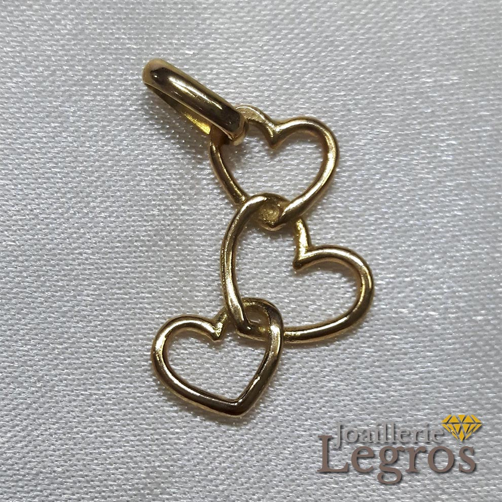 Bijou Pendentif 3 coeurs en fil d'or jaune ou blanc petit modèle joaillerie legros bijouterie
