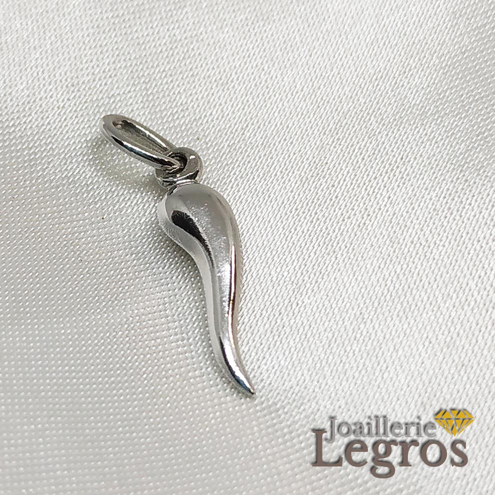 Bijou Pendentif corne d'abondance d'Italie Piment or blanc 18 carats joaillerie legros bijouterie