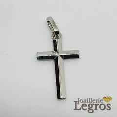 Bijou Pendentif croix or blanc 18 carats biseautée joaillerie legros bijouterie