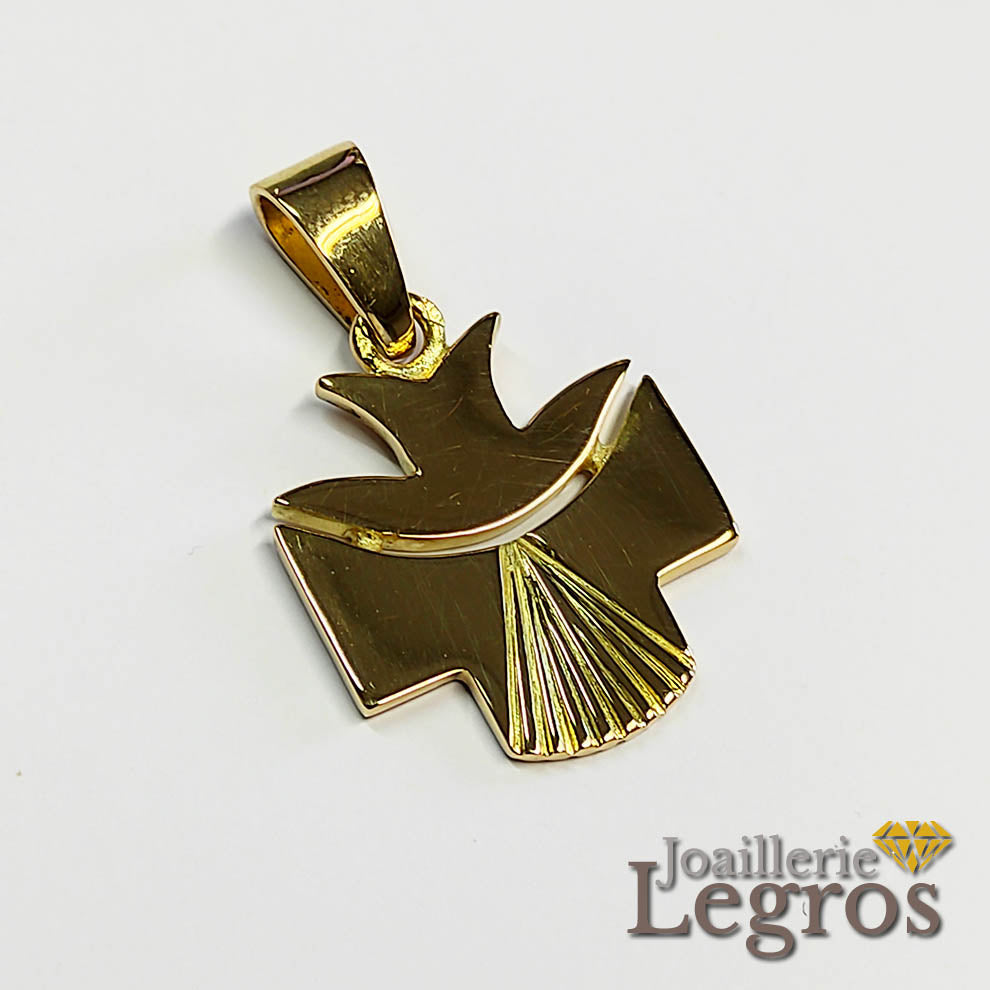 Bijou Pendentif croix protestante Huguenote or jaune 18 carats joaillerie legros bijouterie