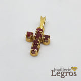 Bijou Pendentif croix or jaune 18 carats et ses 6 rubis joaillerie legros bijouterie