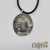 Bijou Médaille Pendentif Dragon jouant avec la perle de l'éternité en argent 925 joaillerie legros bijouterie