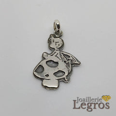 Bijou Pendentif petite fée des bois sur son champignon en argent joaillerie legros bijouterie