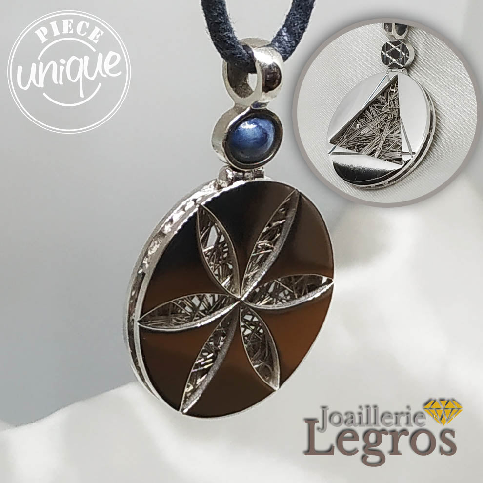Bijou Pendentif "Graine de vie" en Argent 925 et son saphir étoilé joaillerie legros bijouterie