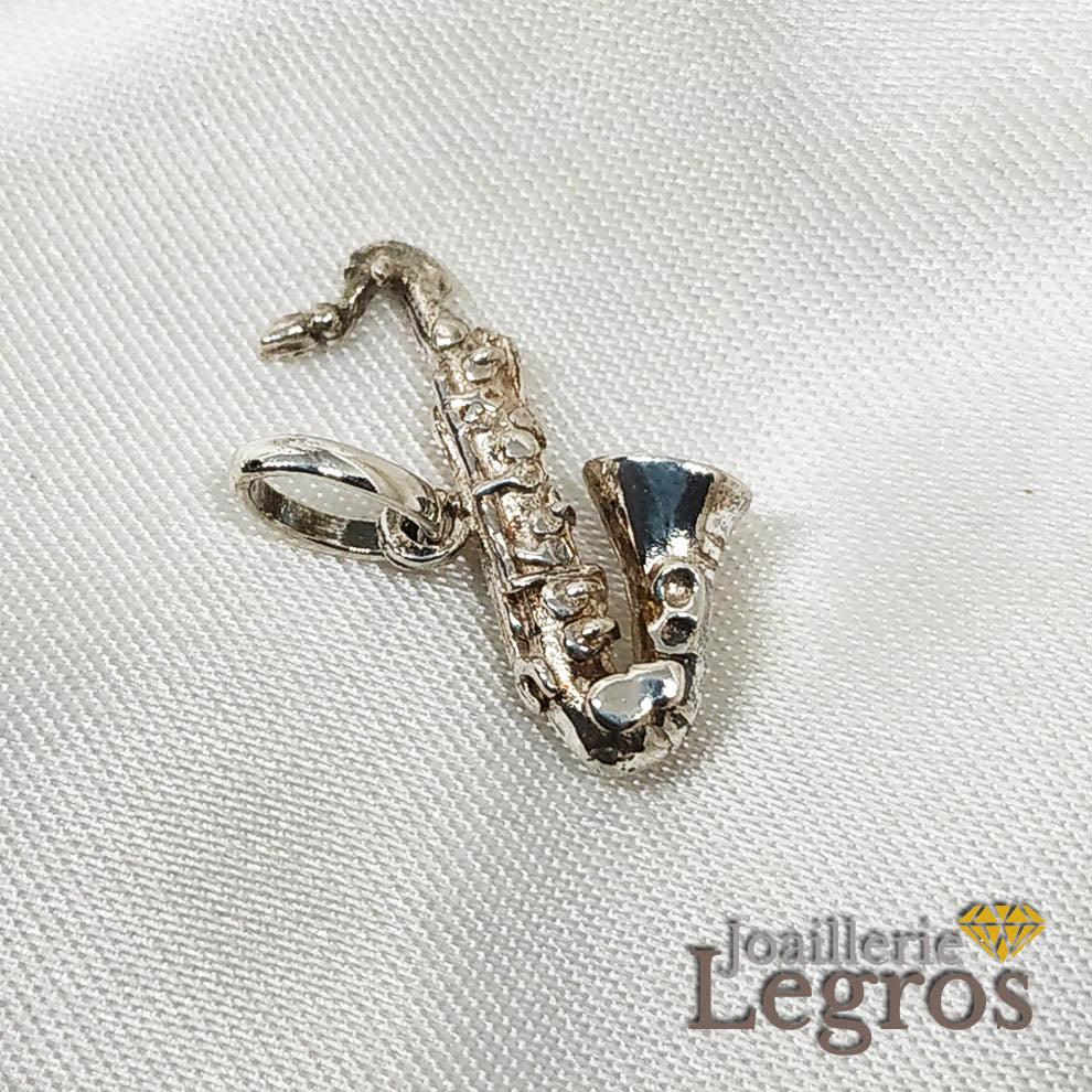 Bijou Pendentif Saxophone 3D en argent 925 joaillerie legros bijouterie