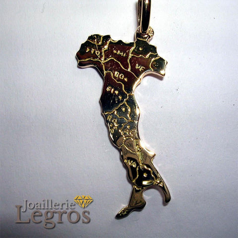 Pendentif Carte Italie Plaqué Or Véritable - Design Élégant Avec Villes Gravées