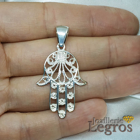 Pendentif main de fatma en argent - Mosaik bijoux indiens - f97 Pendentif main de fatma en argent - Mosaik bijoux indiens - f97