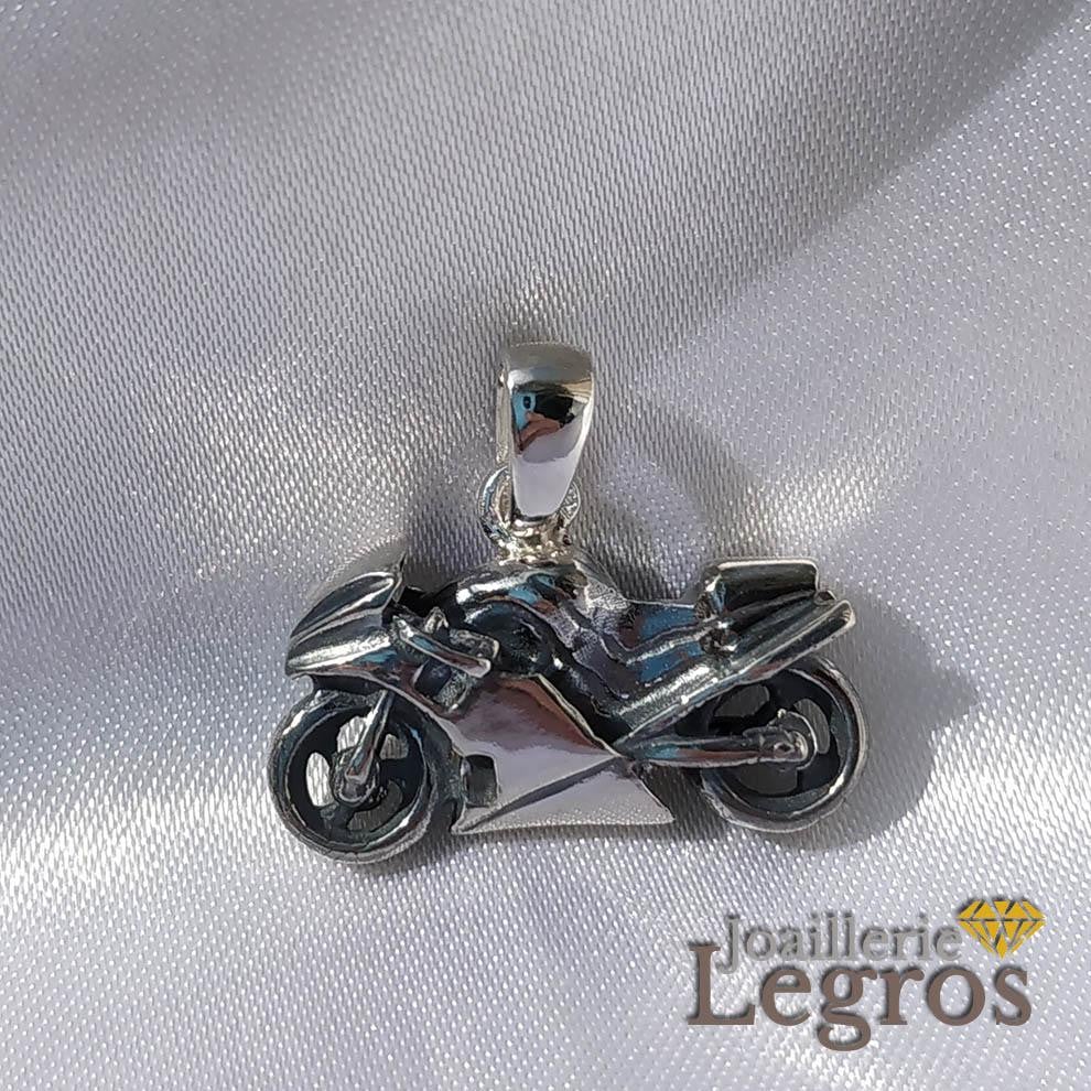 Bijou Pendentif moto de course en argent 925 joaillerie legros bijouterie