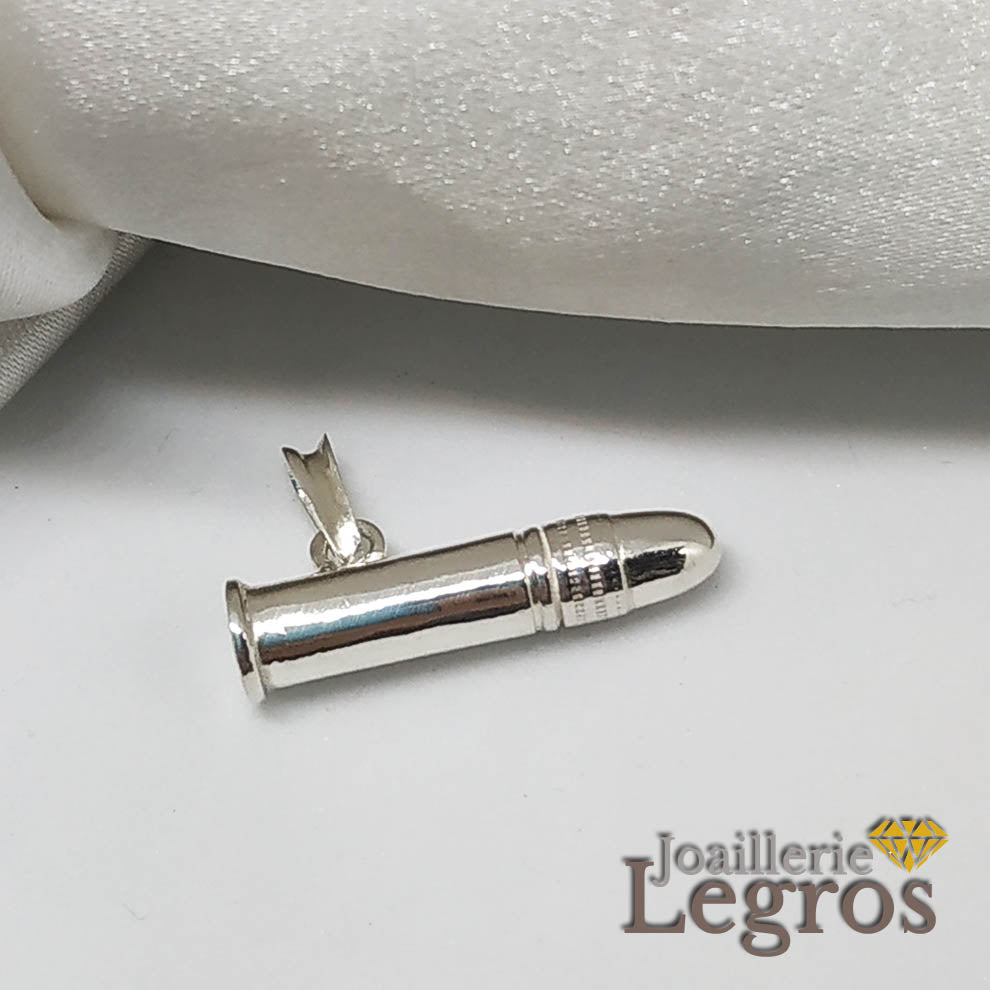 Bijou Pendentif Munition arme à feu 22 long rifle en argent 925 joaillerie legros bijouterie
