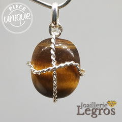 Bijou Pendentif oeil de tigre en Argent 925 joaillerie legros bijouterie